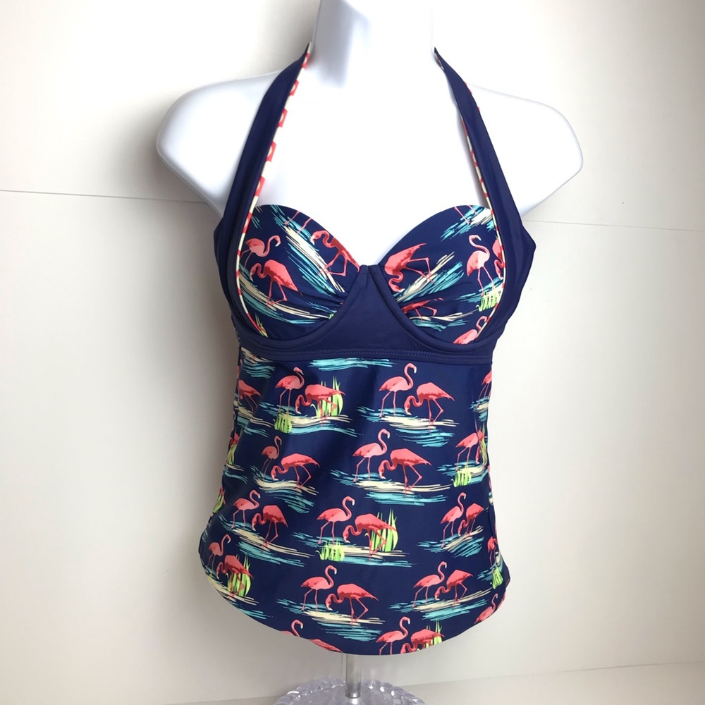 Lime Riki tankini top with flamingos! Underwire